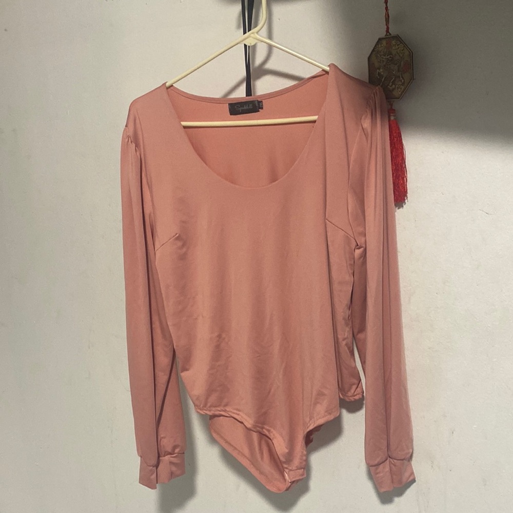 Spadehill Women's V-Neck Long Sleeve Bodysuit Pink size XXL